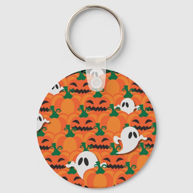 Haunted Halloween Pumpkin Patch Ghosts Keychain (Front)