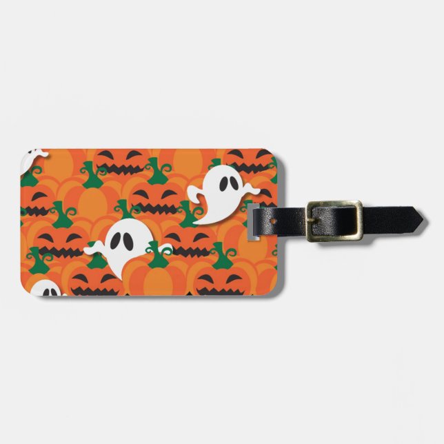 Haunted Halloween Pumpkin Patch Ghosts Luggage Tag (Front Horizontal)