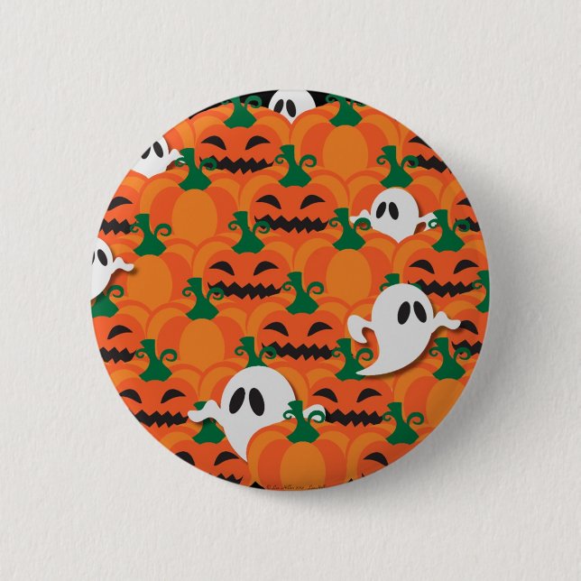 Haunted Halloween Pumpkin Patch Ghosts Pinback Button (Front)