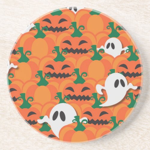 Haunted Halloween Pumpkin Patch Ghosts Sandstone Coaster