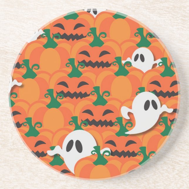 Haunted Halloween Pumpkin Patch Ghosts Sandstone Coaster (Front)