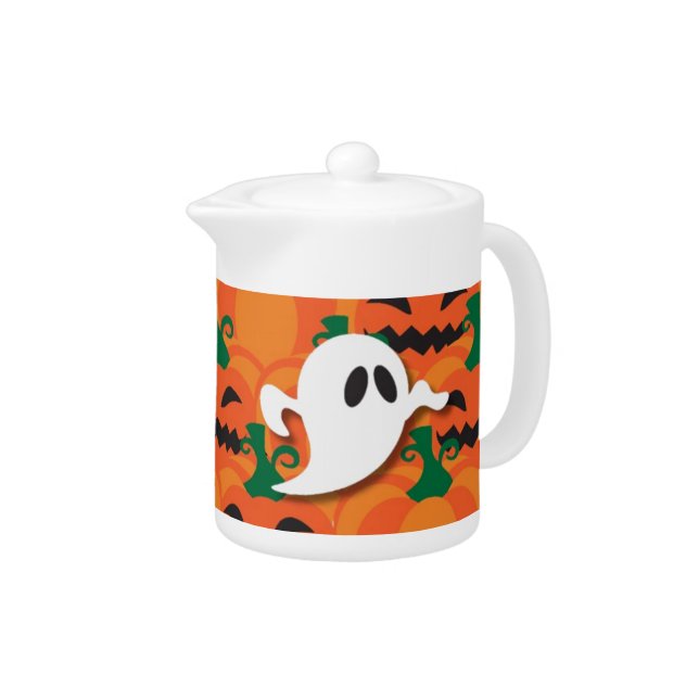 Haunted Halloween Pumpkin Patch Ghosts Teapot (Right)