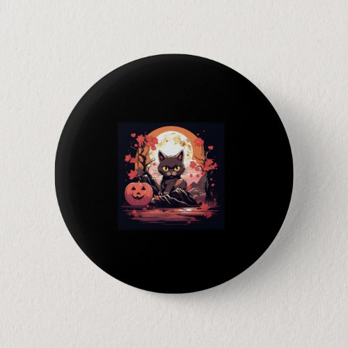 Haunted Halloween_ Sakura Black Cat Great Wave  Button