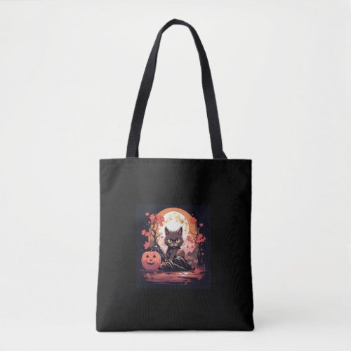 Haunted Halloween_ Sakura Black Cat Great Wave  Tote Bag