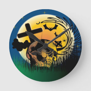 Haunted Halloween Scene Round Clock