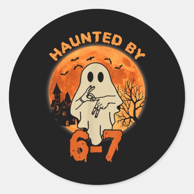Haunted Halloween Skeleton Haunted Six Seven Numbe Classic Round Sticker (Front)