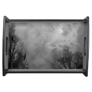 Haunted Halloween Sky with Ravens Serving Tray