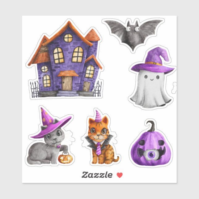 Haunted Halloween Town Purple Pumpkin Sticker (Sheet)