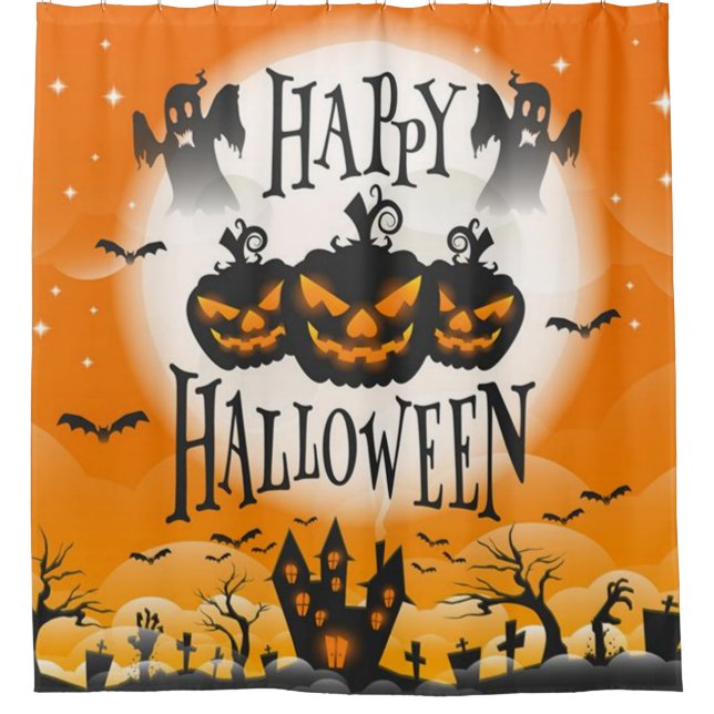 Haunted Happy Halloween Shower Curtain (Front)