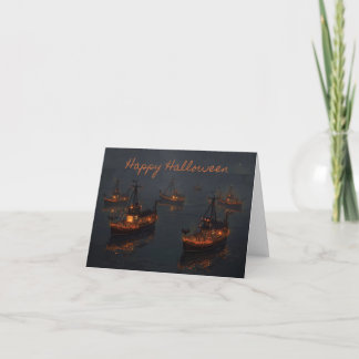 Haunted Harbor Lights – Spooky Halloween Boat Card