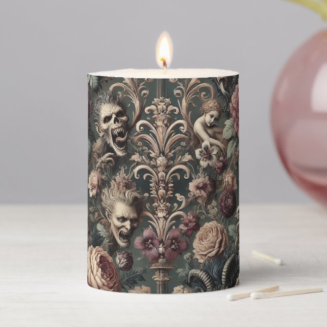 Haunted Harmonics – Gothic Ritual in Tapestry Pillar Candle (In Situ)