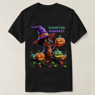 Haunted Harvest – Witchy Dachshund Halloween Garde T-Shirt