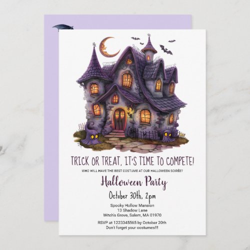 Haunted Hause Spooky Ghosts Bats Halloween party  Invitation