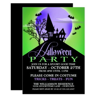 Haunted Hill Green Halloween Party Invitations