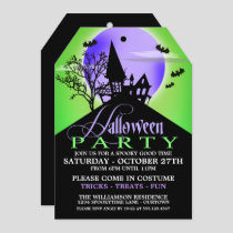 Haunted Hill Green Halloween Party Invitations