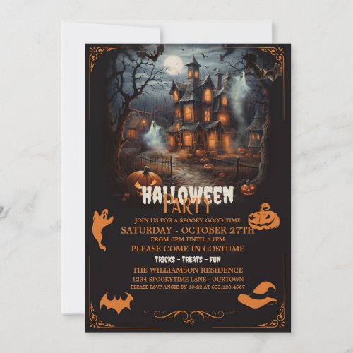 Haunted Hill Orange Halloween Party Invitation