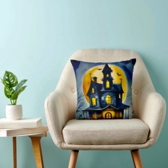 Haunted Hollow & Moon  Throw Pillow (Throw Pillow 100% polyester heavyweight stretch material. Hidden zipper Made in the USA.
)