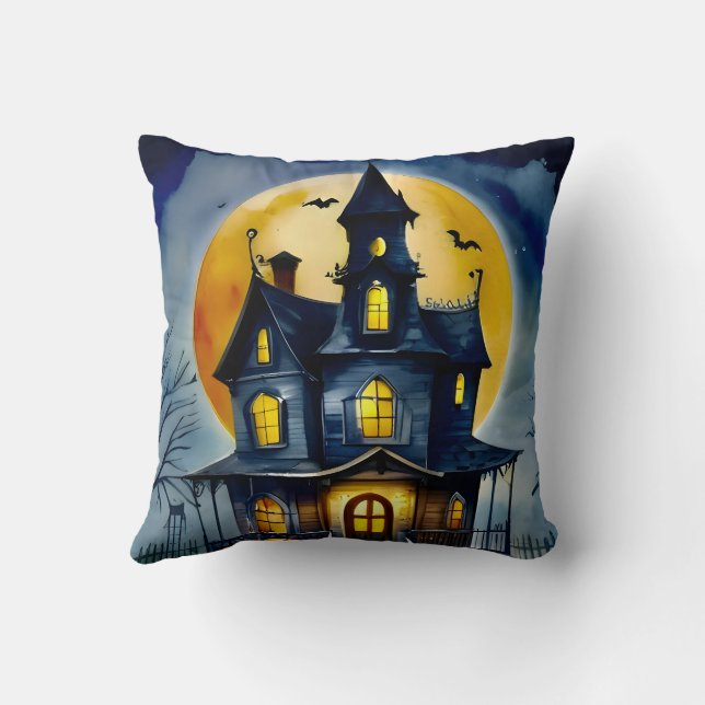 Haunted Hollow & Moon  Throw Pillow (Back)