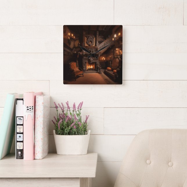 Haunted Horizons Square Wall Clock (Reading Room)