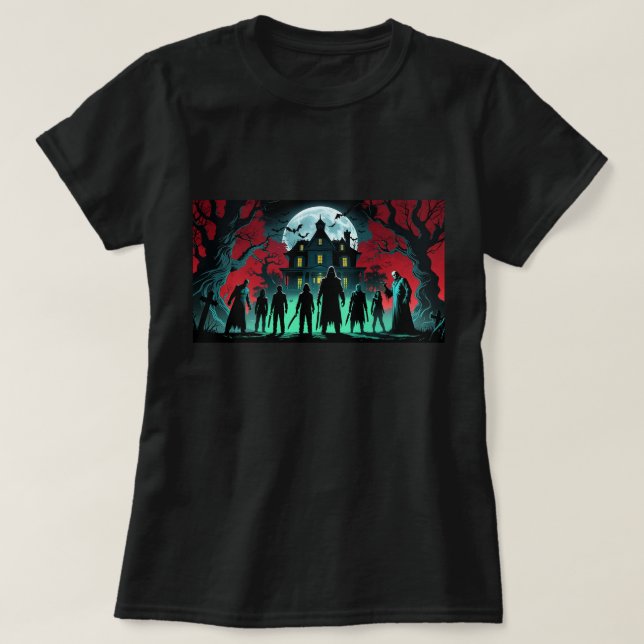 Haunted Horror Icons T-Shirt Halloween Night (Design Front)