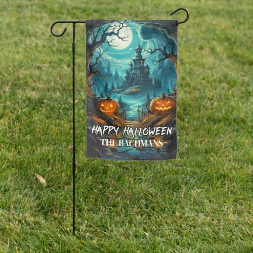 Haunted House  Add Your Name Garden Flag