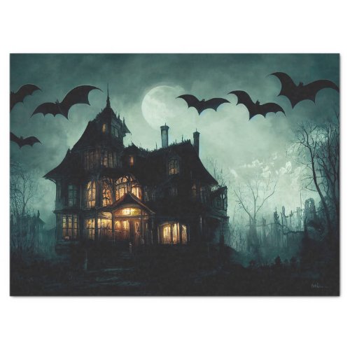 Haunted House and Bats Decoupage Tissue Paper