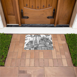 Haunted House and Bats Halloween Doormat