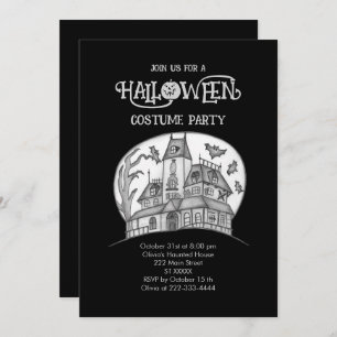 Haunted House and Bats Halloween Invitation