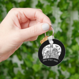 Haunted House and Bats Halloween Keychain