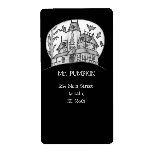 Haunted House and Bats Halloween  Label (Front)