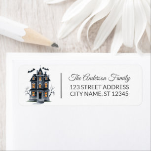 Haunted House and Bats Halloween Label