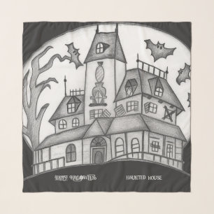 Haunted House and Bats Halloween  Scarf