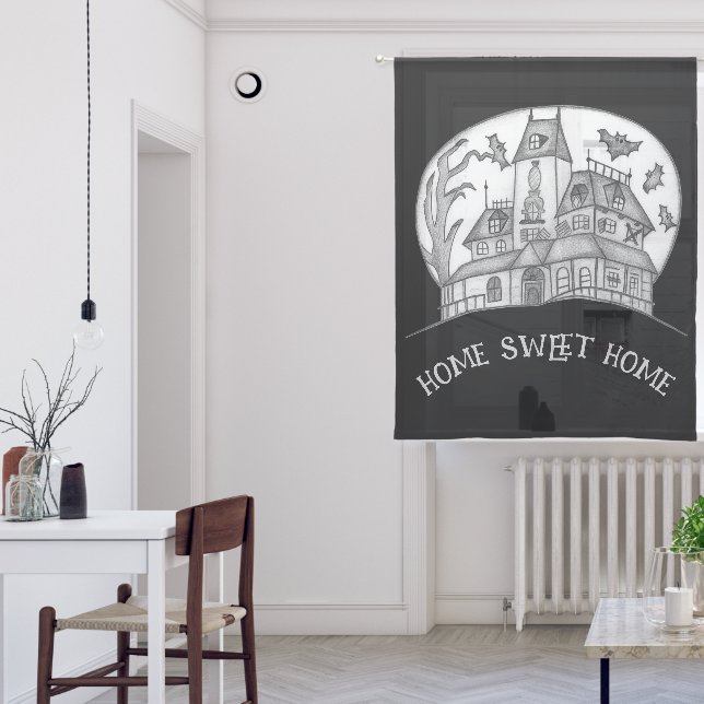 Haunted House and Bats Halloween  Sheer Curtains (Living Room)