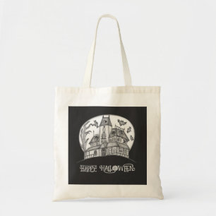 Haunted House and Bats Halloween  Tote Bag