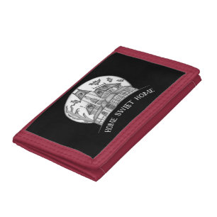 Haunted House and Bats Halloween Tri-fold Wallet