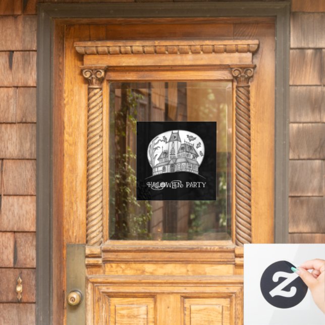 Haunted House and Bats Halloween  Window Cling (Home Door)