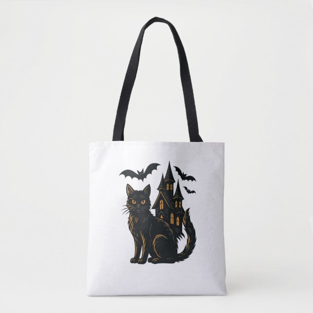 Haunted house and cat tote bag (Front)