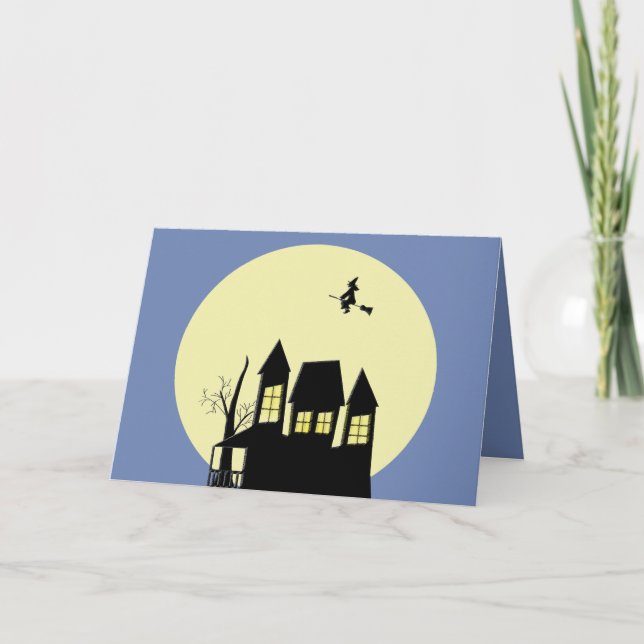 Haunted House and Flying Witch Card (Front)