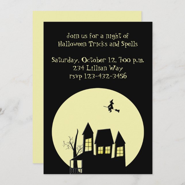 Haunted House and Flying Witch  Invitation (Front/Back)
