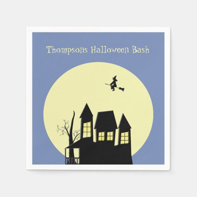 Haunted House and Flying Witch Napkins (Front)
