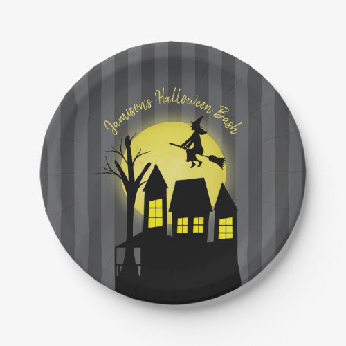 Haunted House and Flying Witch with Moonlight Paper Plates