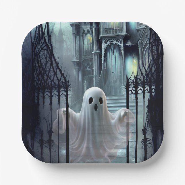 Haunted House and Ghost Paper Plates (Front)