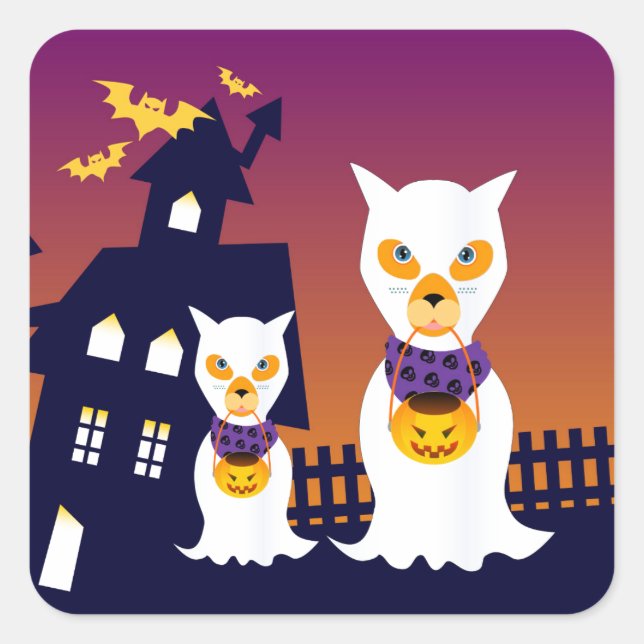 Haunted House and Halloween dog ghosts Square Sticker (Front)