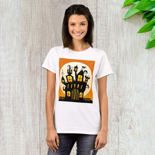 Haunted House And Moon Womens T_Shirt