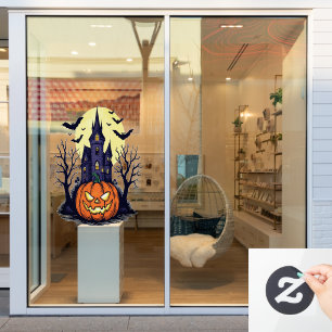 Haunted House and Pumpkin Night Window Cling