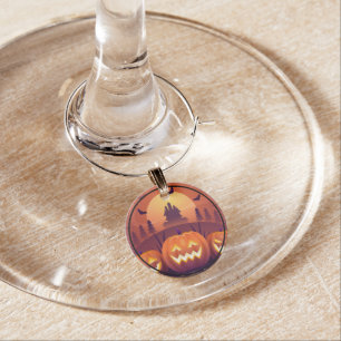Haunted House and Pumpkin Wine Charm