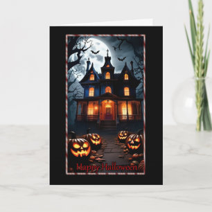 Haunted House and Pumpkins Halloween Card