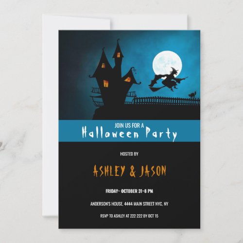 Haunted House and Witch Halloween Invitation