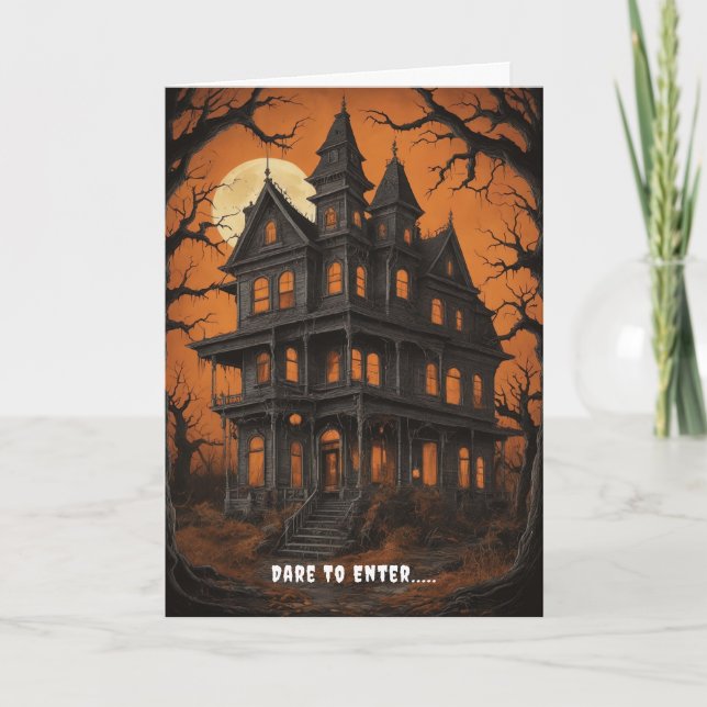 Haunted House at Night Halloween  Card (Front)