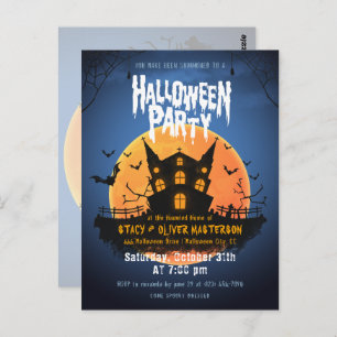 Haunted House Bats Graveyard Halloween Invitation Postcard